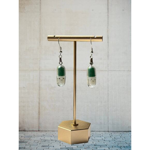 Take a Chill Pill Hook Style Earrings Nurse Doctor Nursing Home Medicine Green - Picture 1 of 1